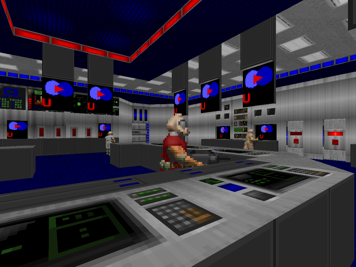 Control room full of workers monitoring the Battle Arena.